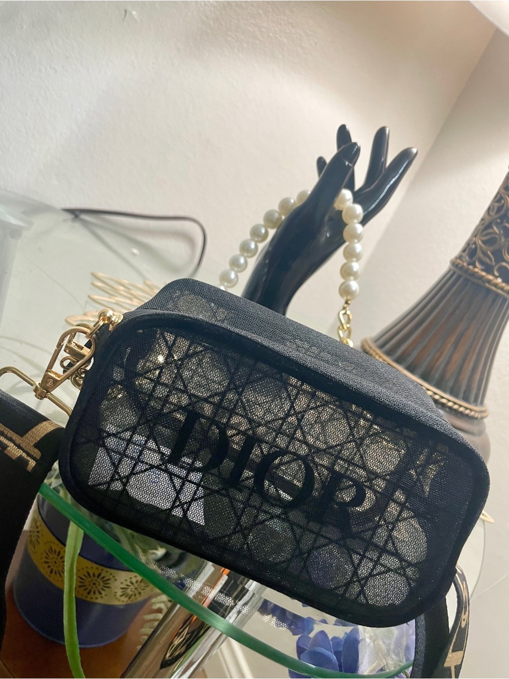 Dior Black Crossbody Bag with Pearl & Gold Chain - Picture 4 of 15